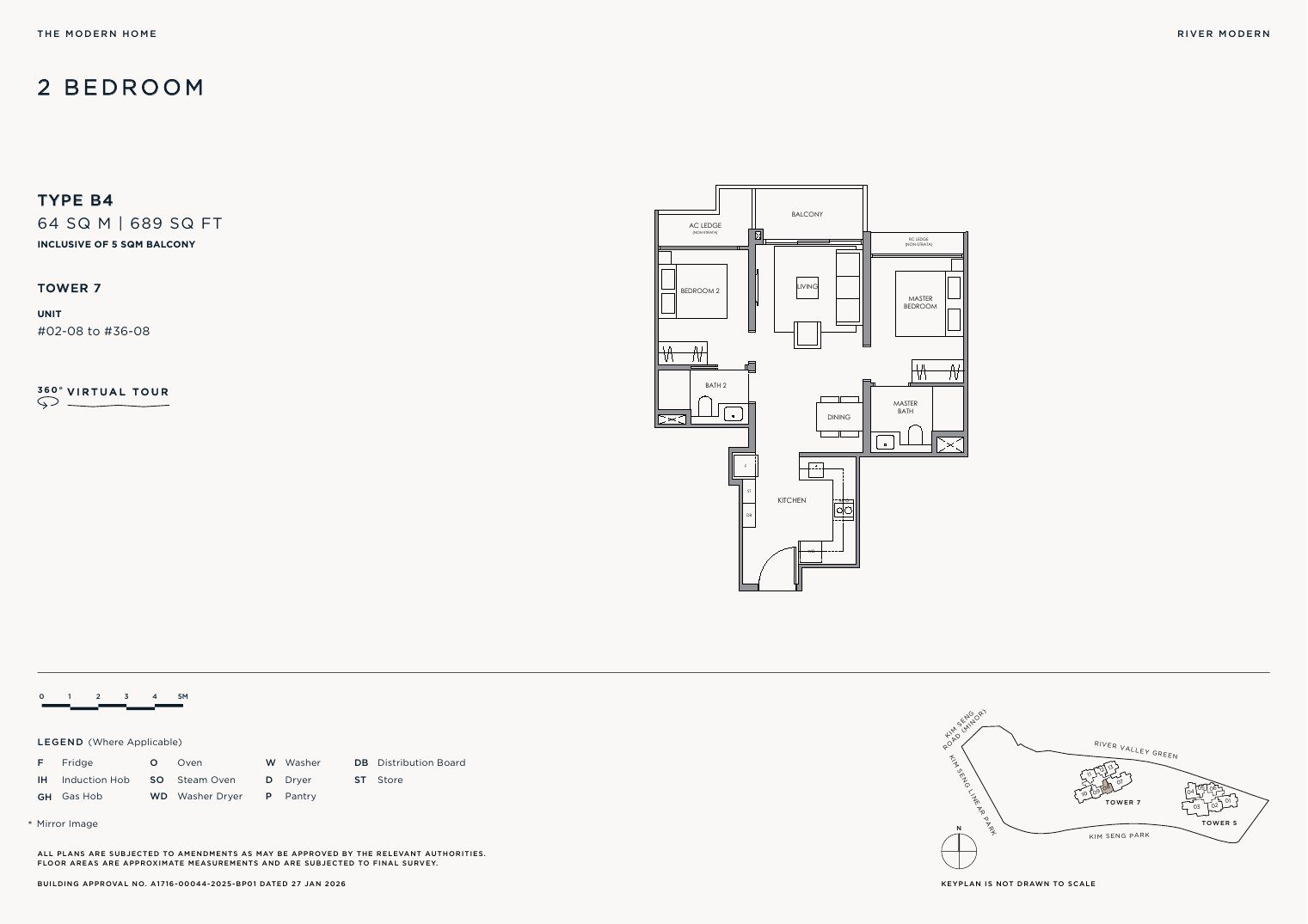 River Modern Type B4 floor plan — 2 bedroom, 64 sqm / 689 sqft
