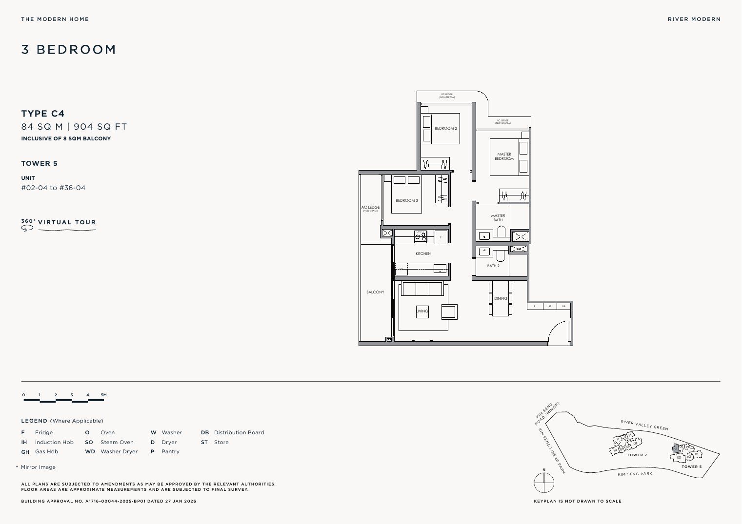 River Modern Type C4 floor plan — 3 bedroom, 84 sqm / 904 sqft