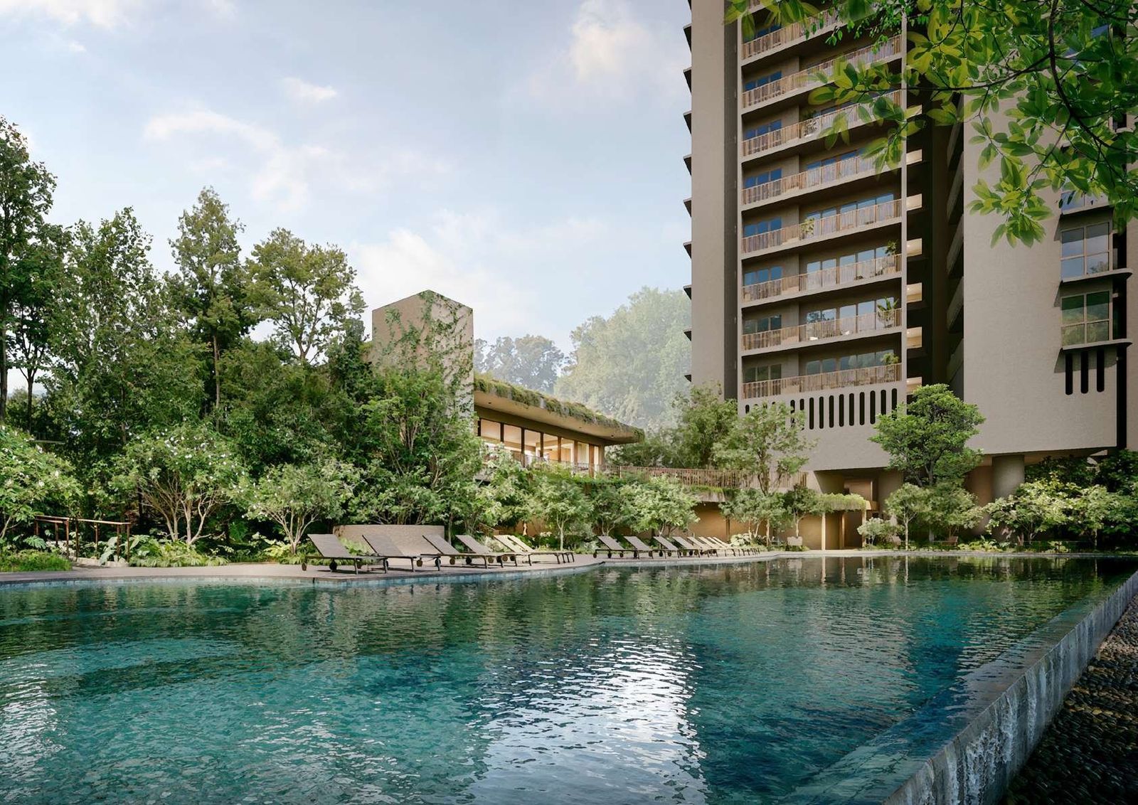 River Modern 50-metre infinity pool opening towards the Singapore River